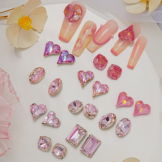 Nail Pink Rhinestone Crystal Decoration Heart/rectangle