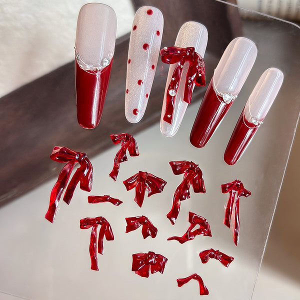 3D Soft Red Ribbon Bow Nail Charm 50pcs