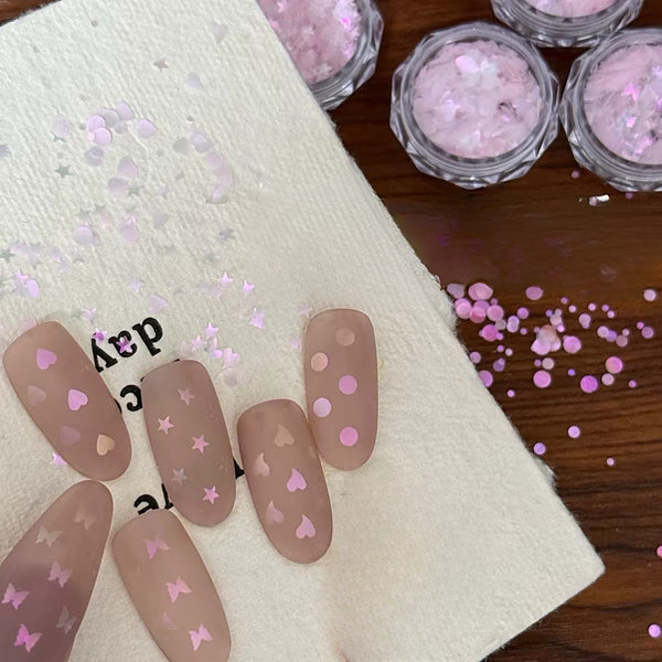 Nail Art Glitter Sequins, Aurora Pink Mermaid, Flower Petal Cherry Blossom Star Shapes