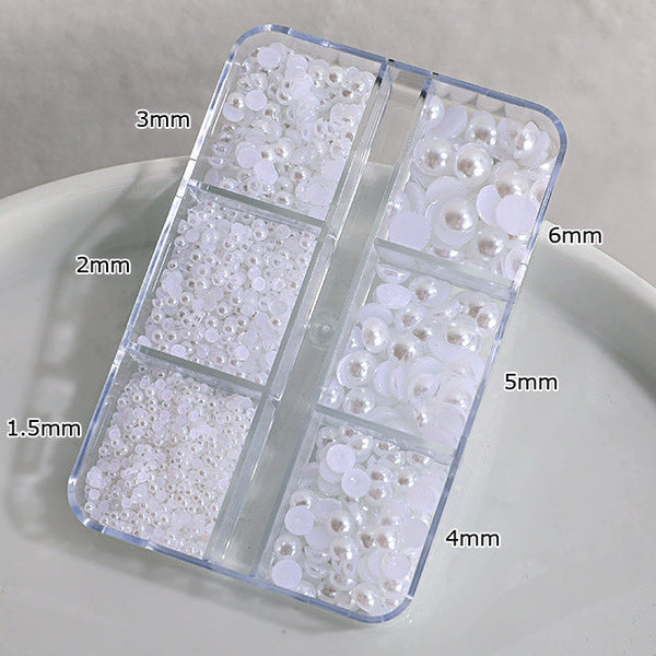 Pearl Nail Charm 3 Sizes Flat/Curved Base White Nail Decor