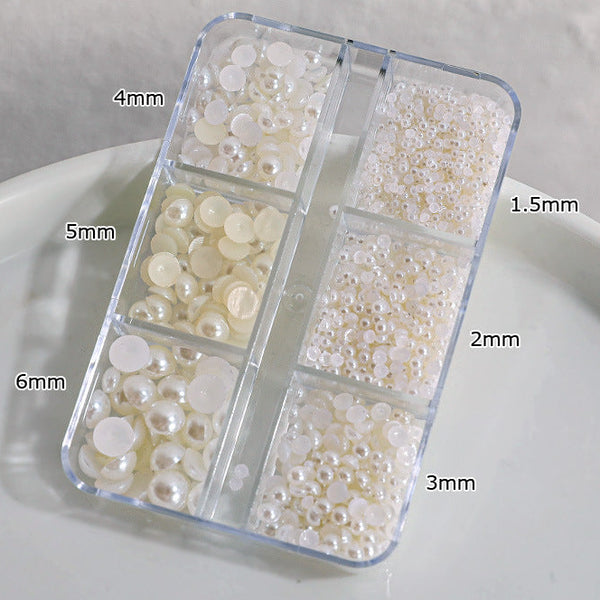Pearl Nail Charm 3 Sizes Flat/Curved Base White Nail Decor