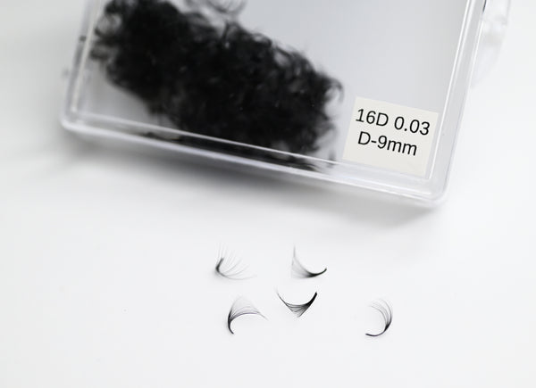 OceanLuxe Premade eyelash fans(500 fans/box)16D-0.03-D Curl