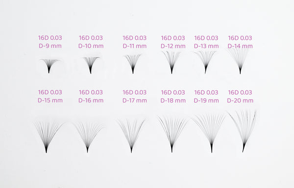 OceanLuxe Premade eyelash fans(500 fans/box)16D-0.03-D Curl