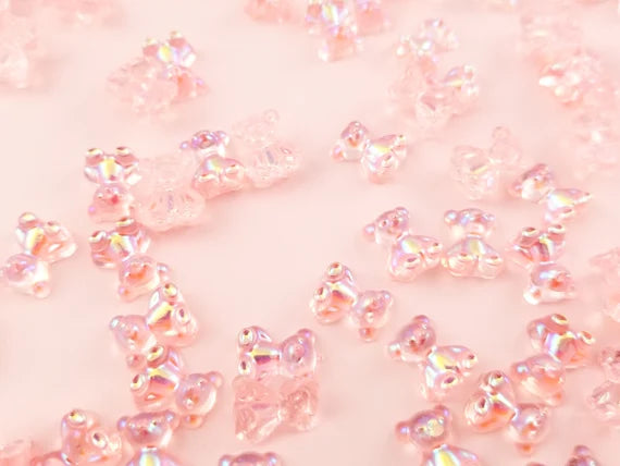 Resin Pink Gummy Bear Pendant Nail Charms 6pcs