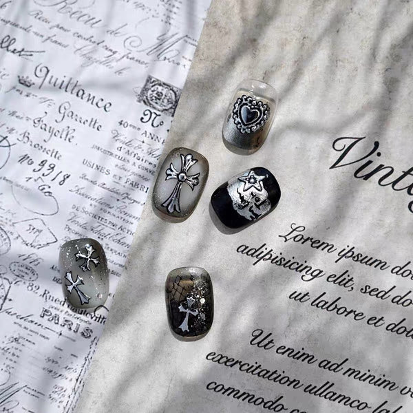 Iron Dark Gothic Style Black/Gold Nail Stickers Cross