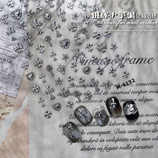 Iron Dark Gothic Style Black/Gold Nail Stickers Cross