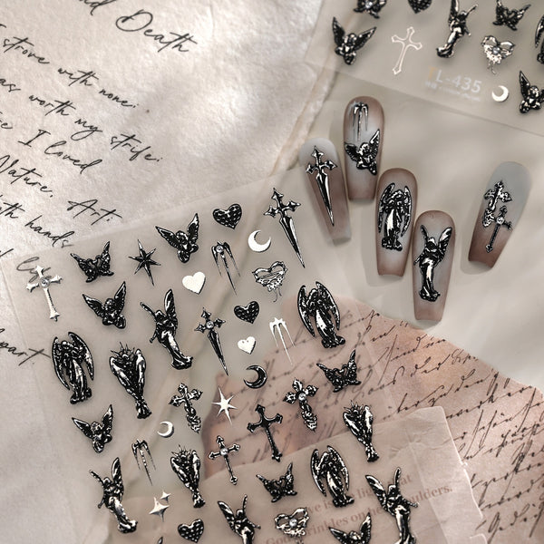 Iron Dark Gothic Style Black/Gold Nail Stickers Cross