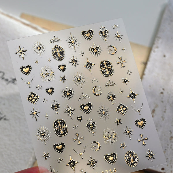Iron Dark Gothic Style Black/Gold Nail Stickers Cross