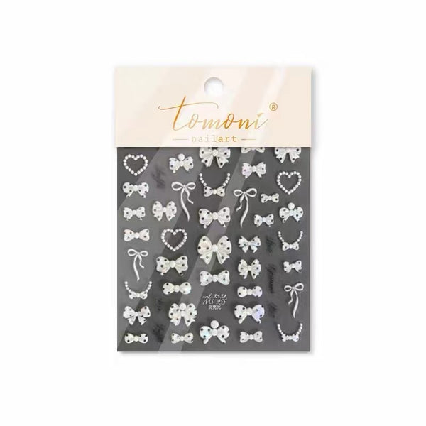 3D Embossed Shell Shine Nail Stickers Pearl Bow Nail Decals