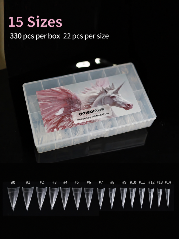 Omeain Pointed Extension Half Nail Tips 15 sizes 330pcs