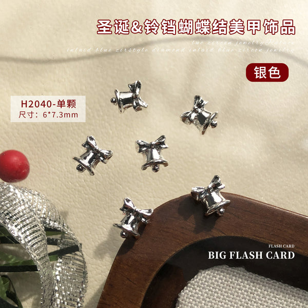 4pcs Red/Green/Gold/Silver Christmas bell with bowtie Nail Decoration Charm