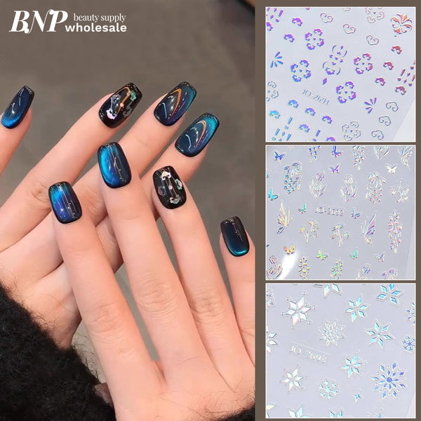 Decorative Nail Sticker Silver - Snowflake, Butterfly