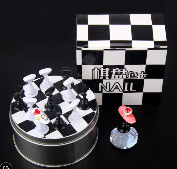 Nail Art Practice & Display Stand with Crystal Nail Tip Holders with Base & Storage Box 14pcs Set