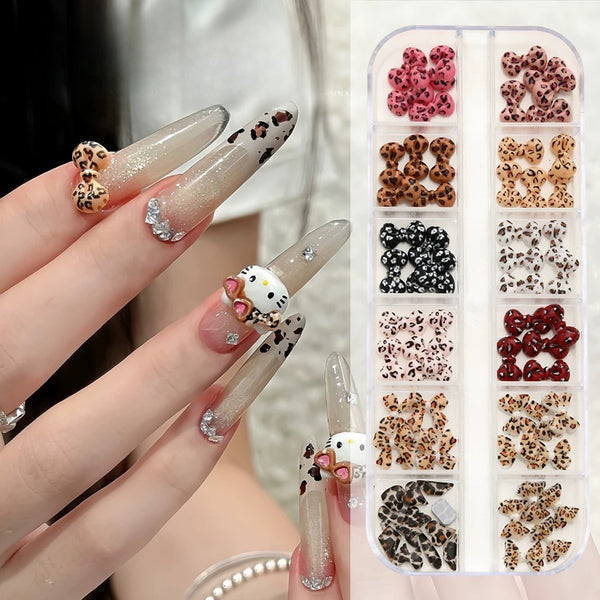 Leopard Print Bow 3D Decoration 12 Styles in One Case