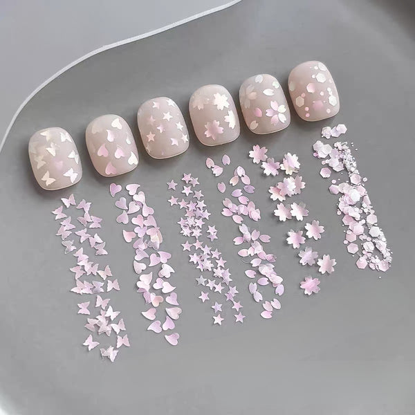 Nail Art Glitter Sequins, Aurora Pink Mermaid, Flower Petal Cherry Blossom Star Shapes