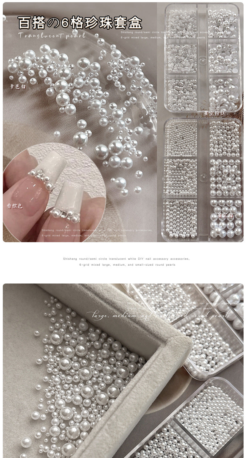 Pearl Nail Charm 3 Sizes Flat/Curved Base White Nail Decor