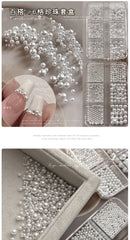 Pearl Nail Charm 3 Sizes Flat/Curved Base White Nail Decor