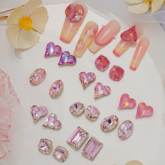 Nail Pink Rhinestone Crystal Decoration Heart/rectangle