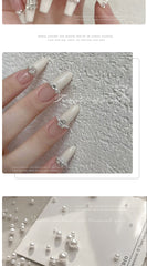 Pearl Nail Charm 3 Sizes Flat/Curved Base White Nail Decor