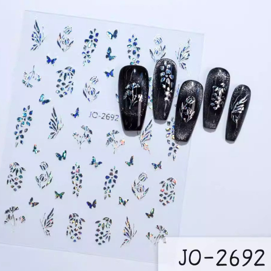Decorative Nail Sticker Silver - Snowflake, Butterfly
