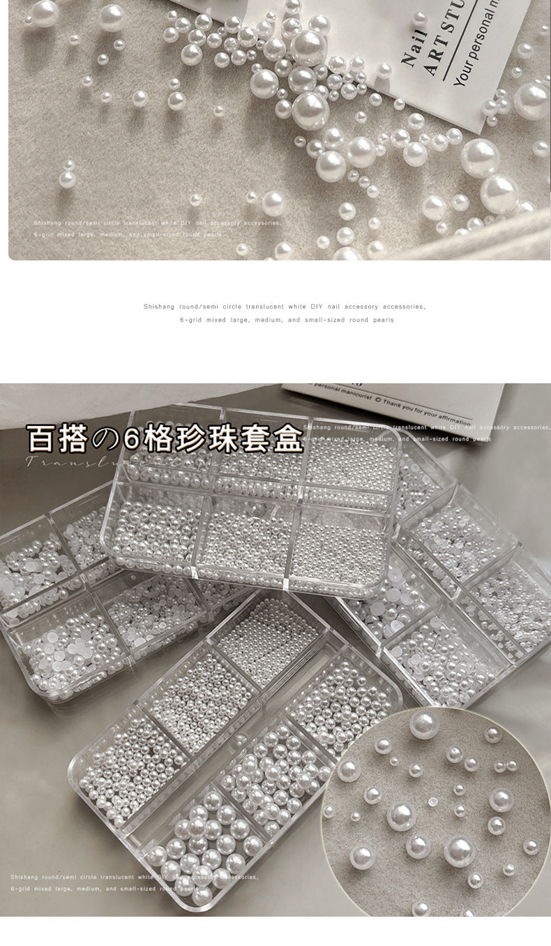 Pearl Nail Charm 3 Sizes Flat/Curved Base White Nail Decor