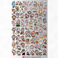 Collection of cartoon character stickers on a white background