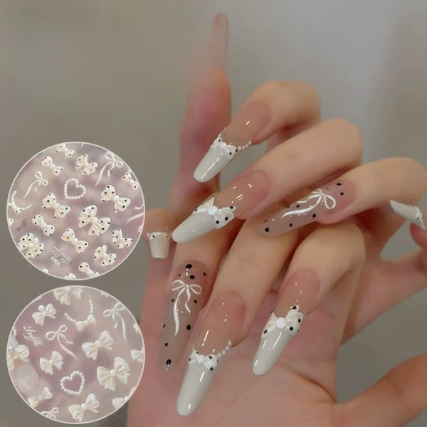 3D Embossed Shell Shine Nail Stickers Pearl Bow Nail Decals
