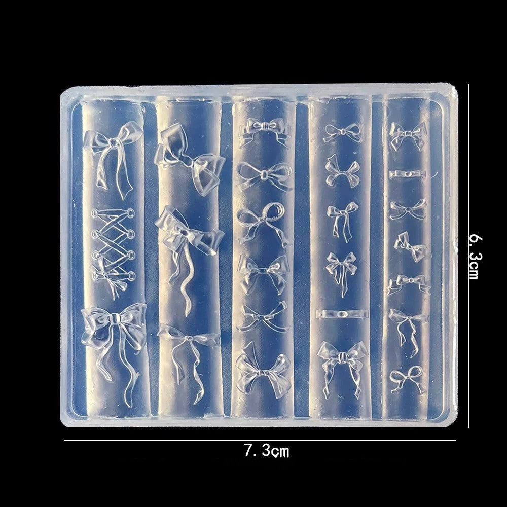 3D Mix Bows Nail Stencils Silicone Molds Carving Bow Knots Design Template Art Accessories Tools for Charms Art Decorations