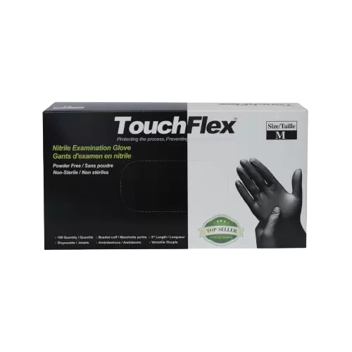 TouchFlex Black Nitrile Gloves for Barber/Tattoo/Nail Salon 100PCS