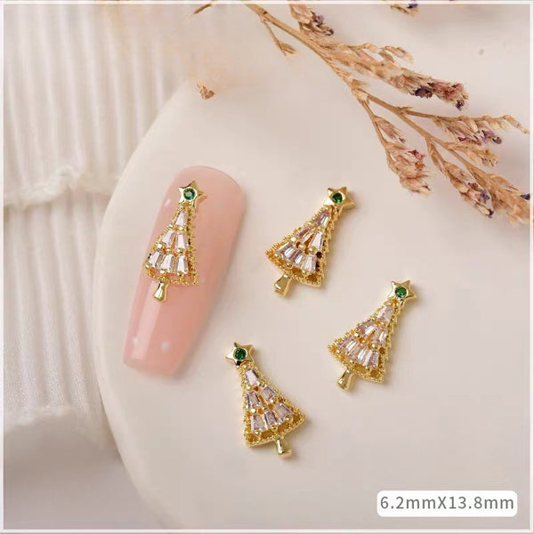 2 Pcs Christmas Nail Charms Snowflake Christmas Tree Nail Rhinestones Reindeer Metal Nails Art Diamond Gems for Art Decoration
