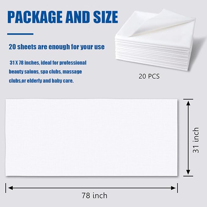 Disposable Bed Sheets Bed Cover for SPA Tattoo Massage Table Hotels Non Woven Fabric 80x180cm White 20Pcs