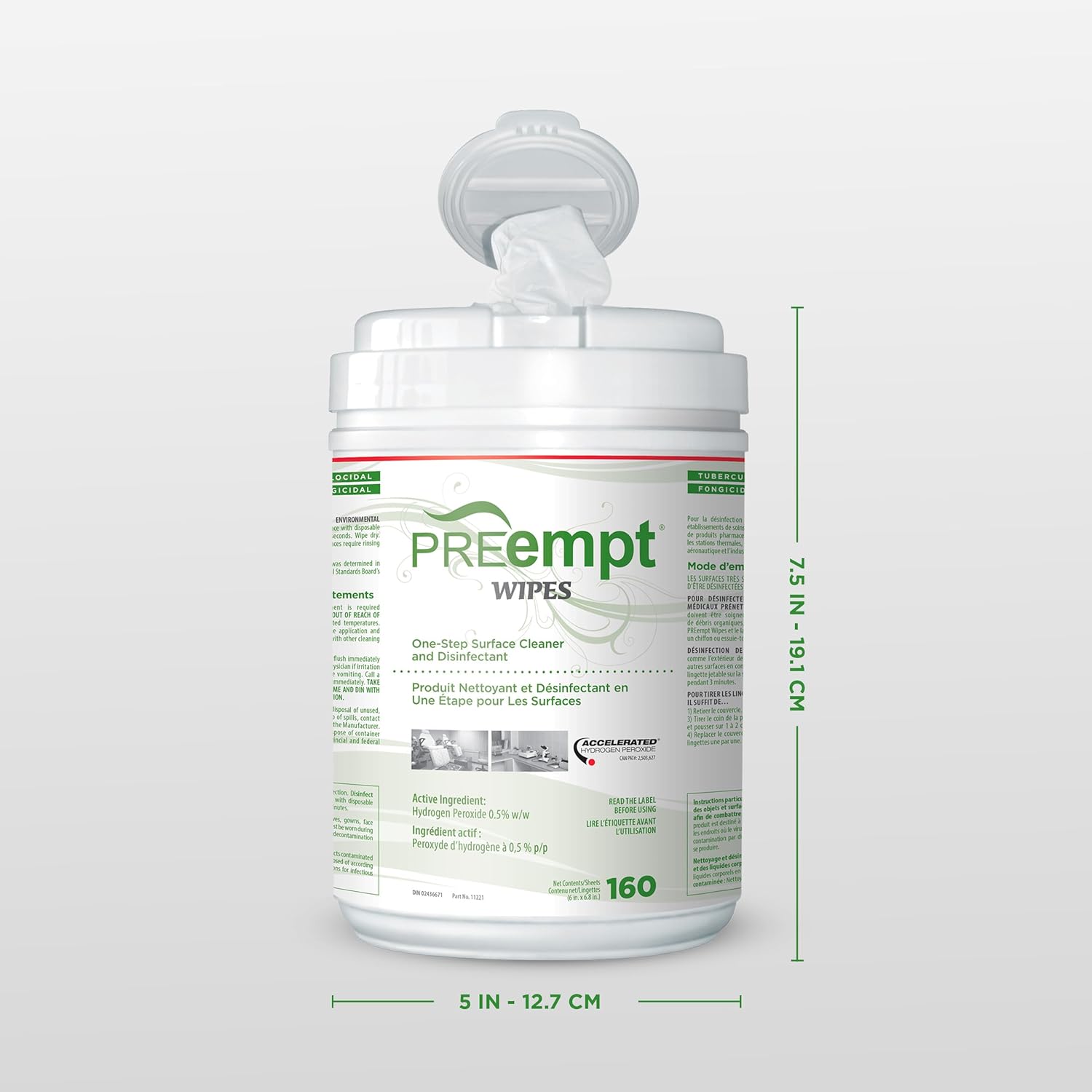 [PREempt] One Step Disinfectant Cleaner Wipes - All Purpose Wipes for Salons, Spas, Clinics, Studios - Wipes Canister (1 pack)