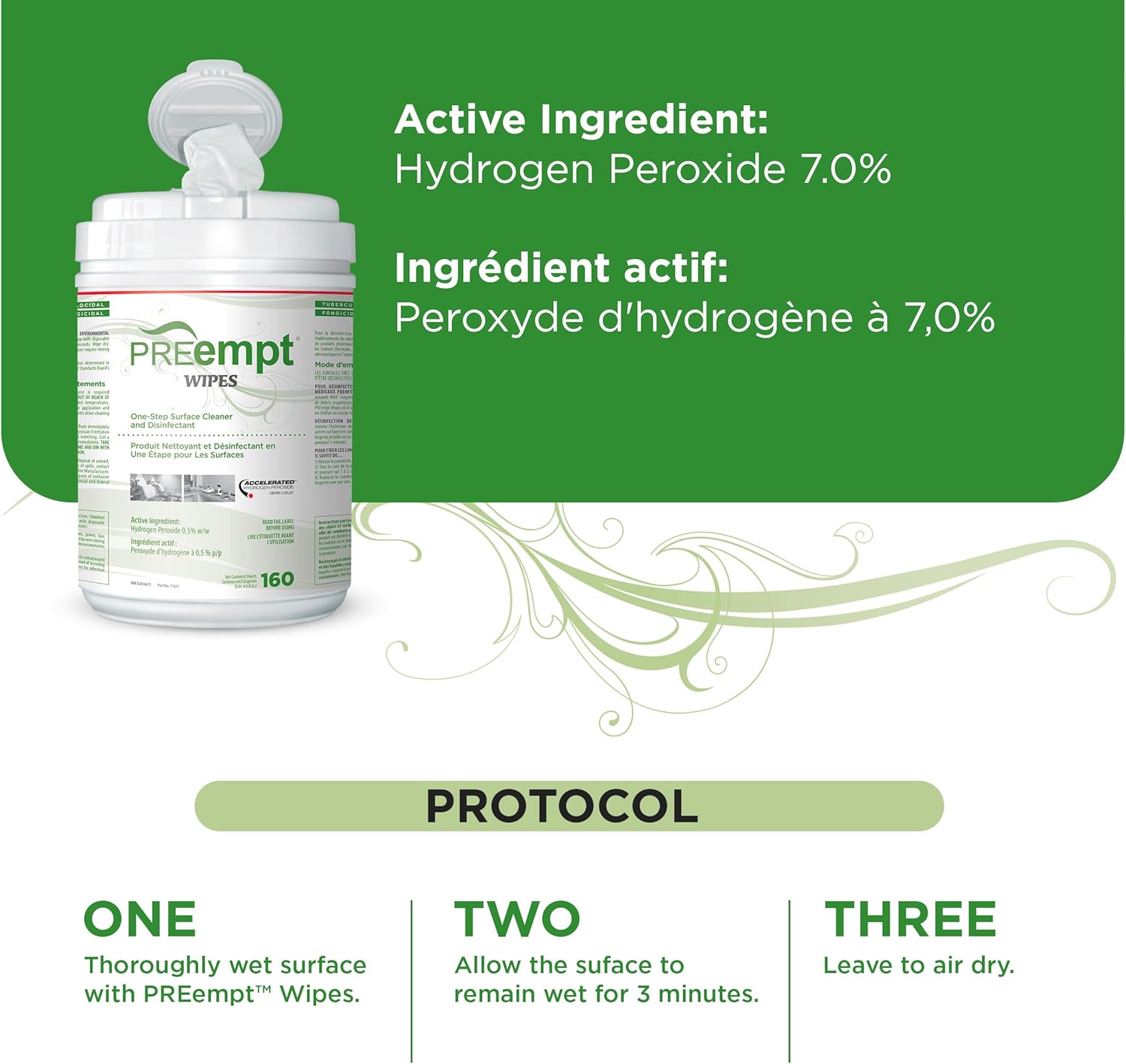 [PREempt] One Step Disinfectant Cleaner Wipes - All Purpose Wipes for Salons, Spas, Clinics, Studios - Wipes Canister (1 pack)