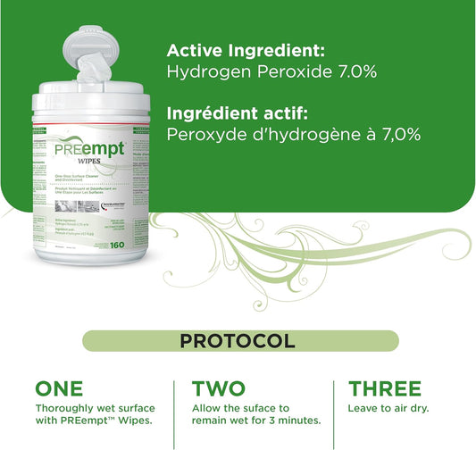 [PREempt] One Step Disinfectant Cleaner Wipes - All Purpose Wipes for Salons, Spas, Clinics, Studios - Wipes Canister (1 pack)