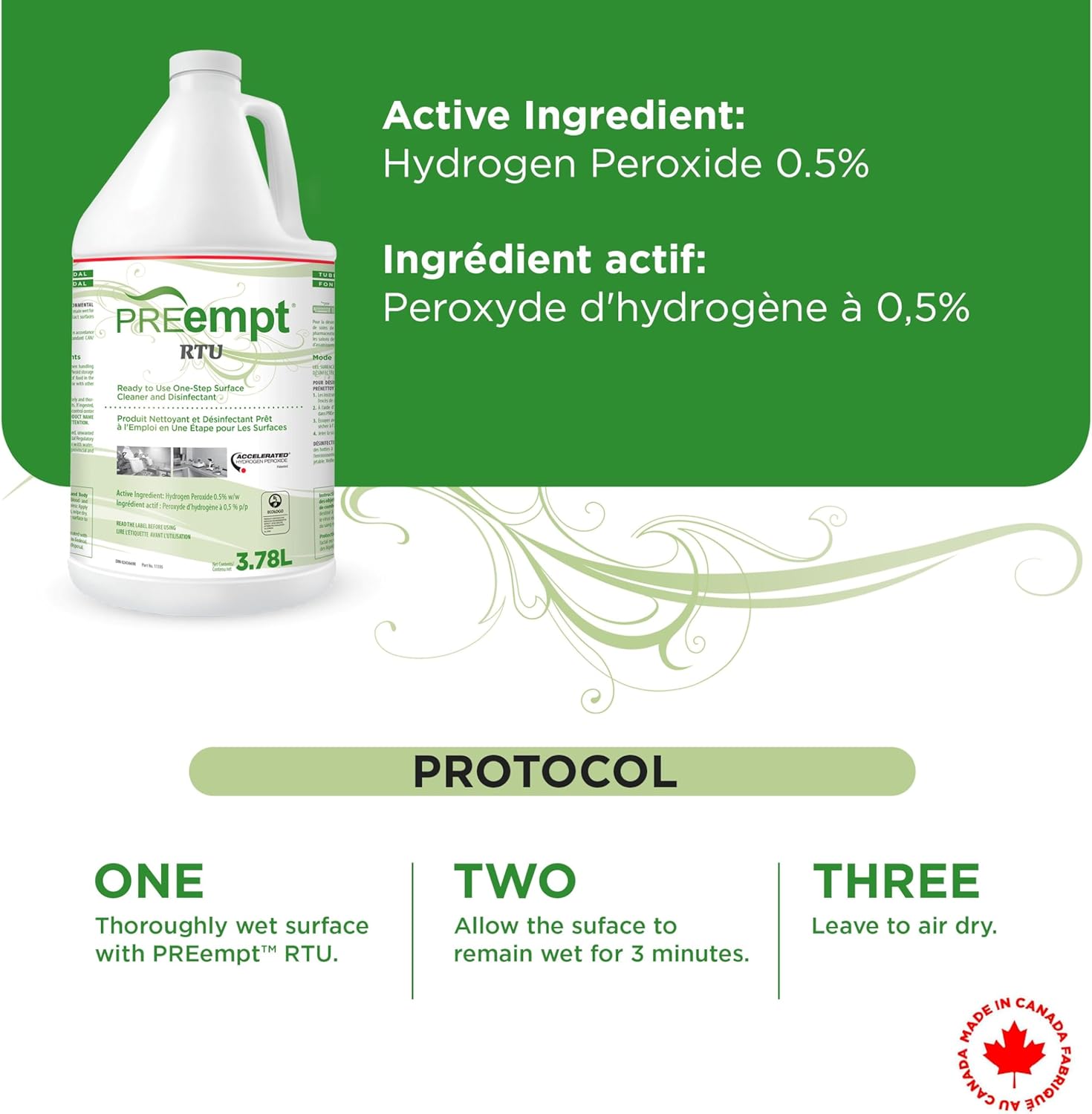 PREempt Ready-To-Use One Step Disinfectant Cleaner - All Purpose Disinfectant for Salons, Spas, Clinics, Studios - 1L