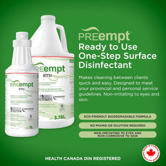 PREempt Ready-To-Use One Step Disinfectant Cleaner - All Purpose Disinfectant for Salons, Spas, Clinics, Studios - 1L