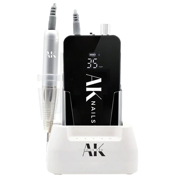 AK Nails Pro - Professional Portable Cordless E-file With Desktop Charging Dock & Drill Bit Holder