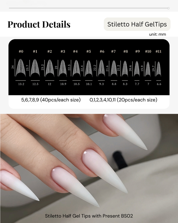 Stiletto Half Nail Tips 12sizes 340pcs