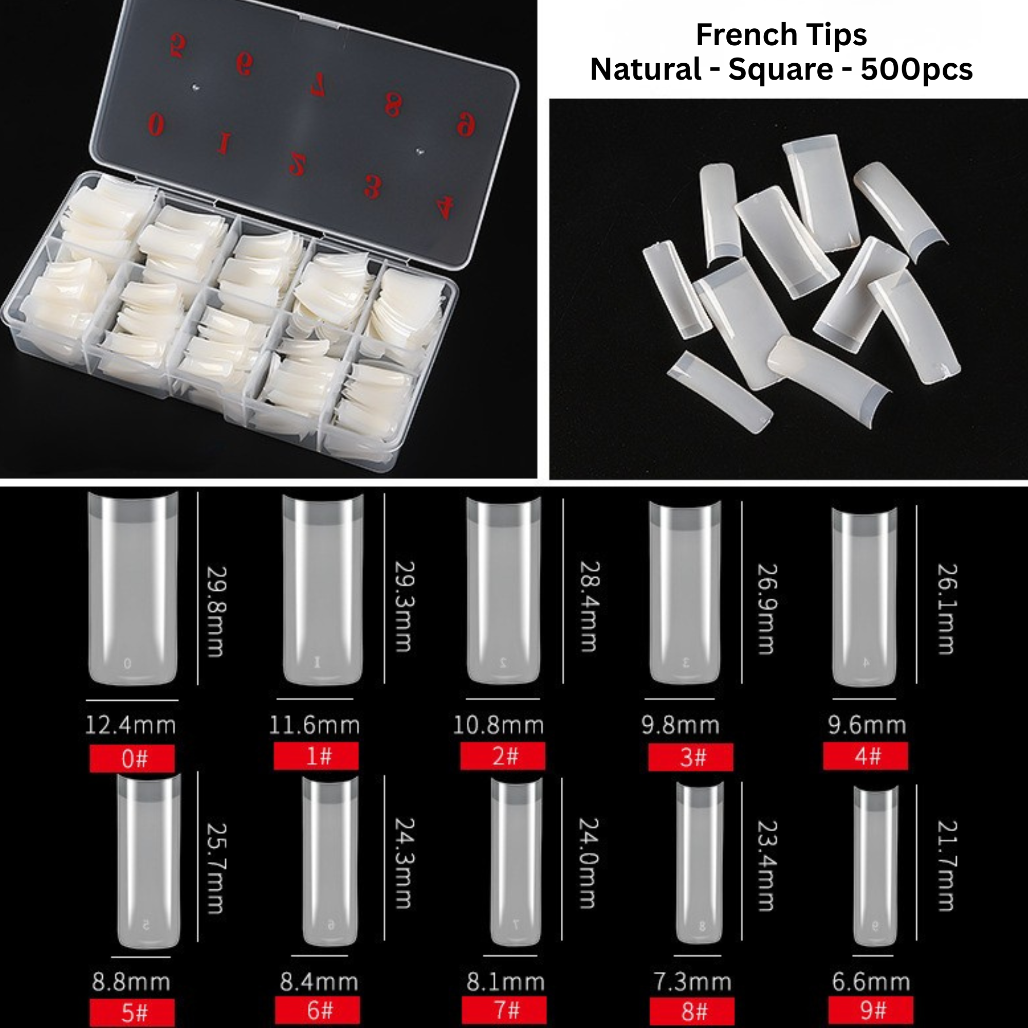 Square Half French Nail Extension Tips 10sizes 500pcs