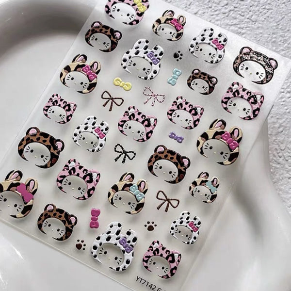 Y2K Sanrio Hello Kitty Leopard 5D Nail Stickers