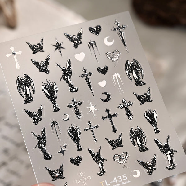 Iron Dark Gothic Style Black/Gold Nail Stickers Cross