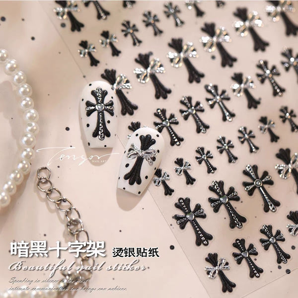Gothic Style Black/Gold Nail Stickers Cross Sticker Decoration