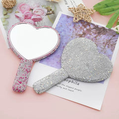 Heart Shape Handheld Rhinestone Makeup Mirror