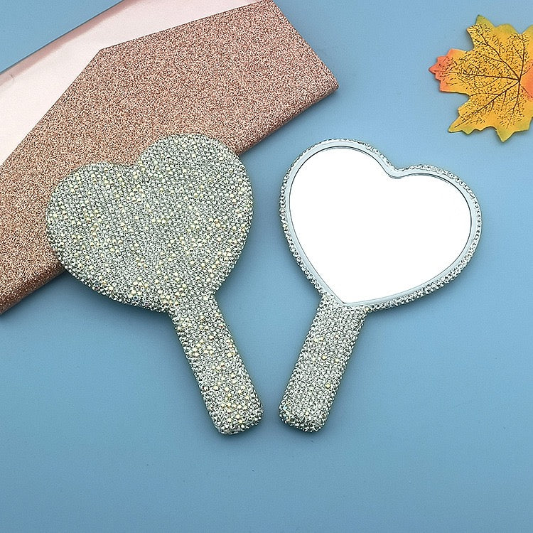 Heart Shape Handheld Rhinestone Makeup Mirror