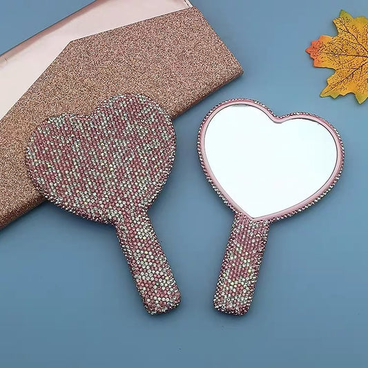 Heart Shape Handheld Rhinestone Makeup Mirror
