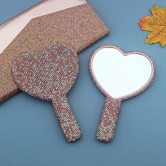 Heart Shape Handheld Rhinestone Makeup Mirror