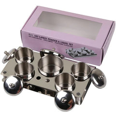 5Pcs Acrylic Powder Liquid Cup, Stainless Steel Powder Storage Box with Nail Brush Holder