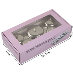 5Pcs Acrylic Powder Liquid Cup, Stainless Steel Powder Storage Box with Nail Brush Holder