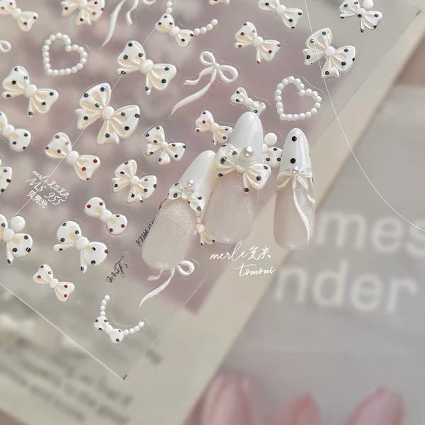 3D Embossed Shell Shine Nail Stickers Pearl Bow Nail Decals