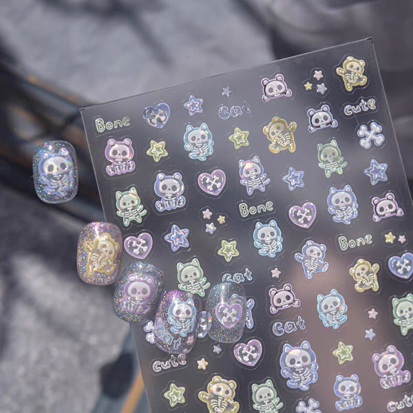 3D Skull Bone Gesture Heart Nail Stickers
